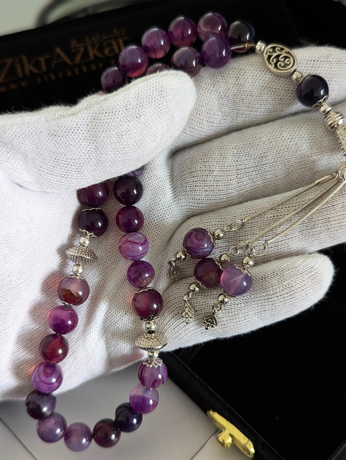 Premium Natural Purple Aqeeq Gemstone Tasbih (33 Beads)