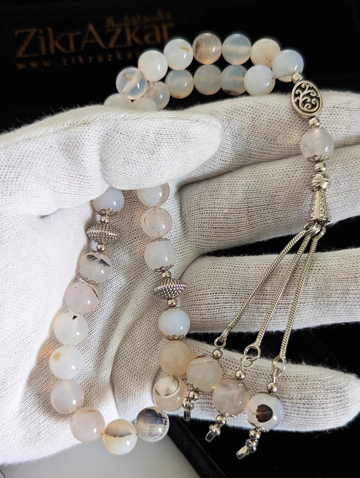 Premium Natural White Aqeeq Gemstone Tasbih (33 & 100 Beads)