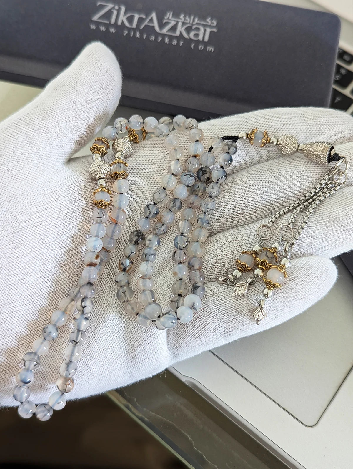 Premium Natural White Aqeeq Gemstone Tasbih (33 & 100 Beads)