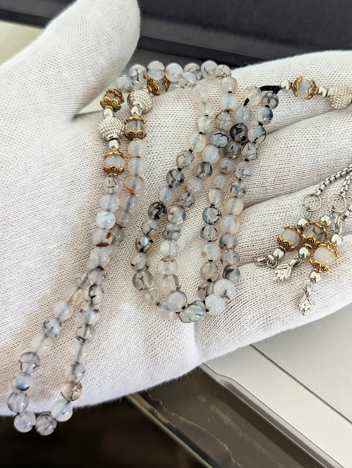 Premium Natural White Aqeeq Gemstone Tasbih (33 & 100 Beads)