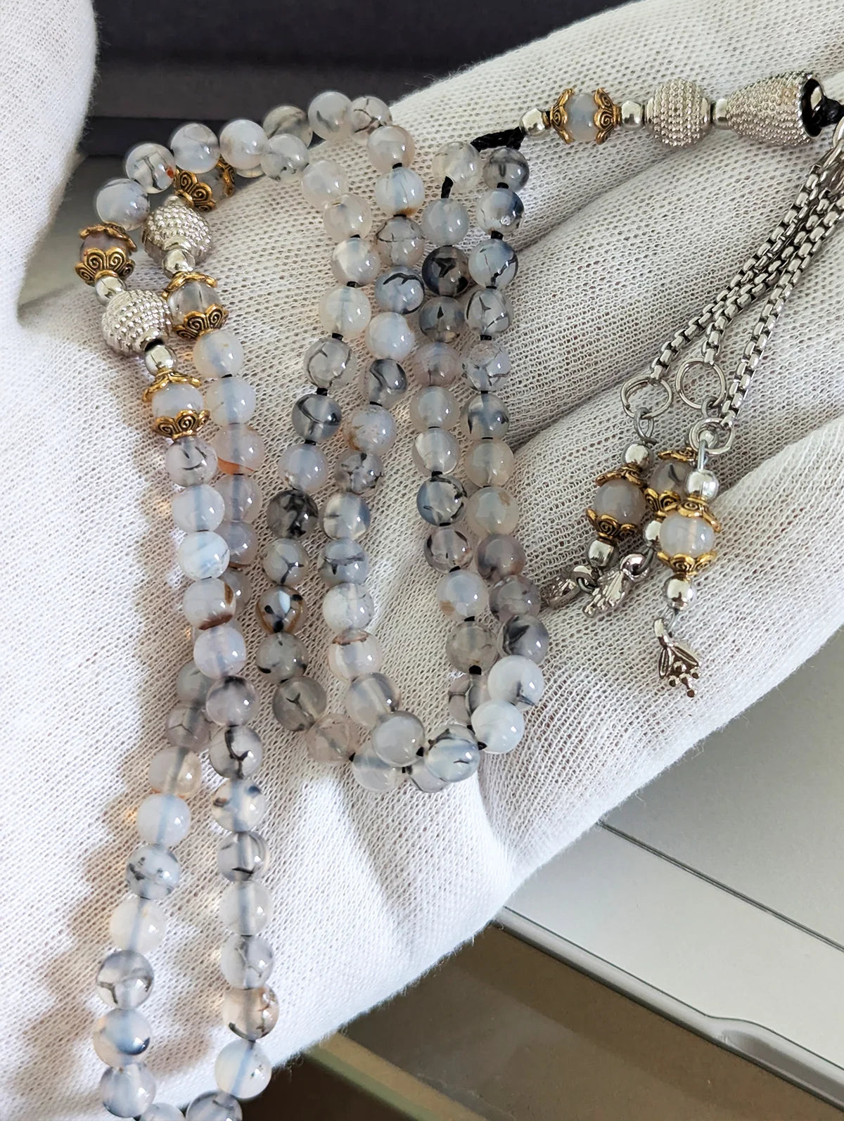 Premium Natural White Aqeeq Gemstone Tasbih (33 & 100 Beads)